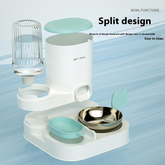 Cat Bowl Automatic Feeding Water Fountain Integrated Double Bowl Stainless Steel